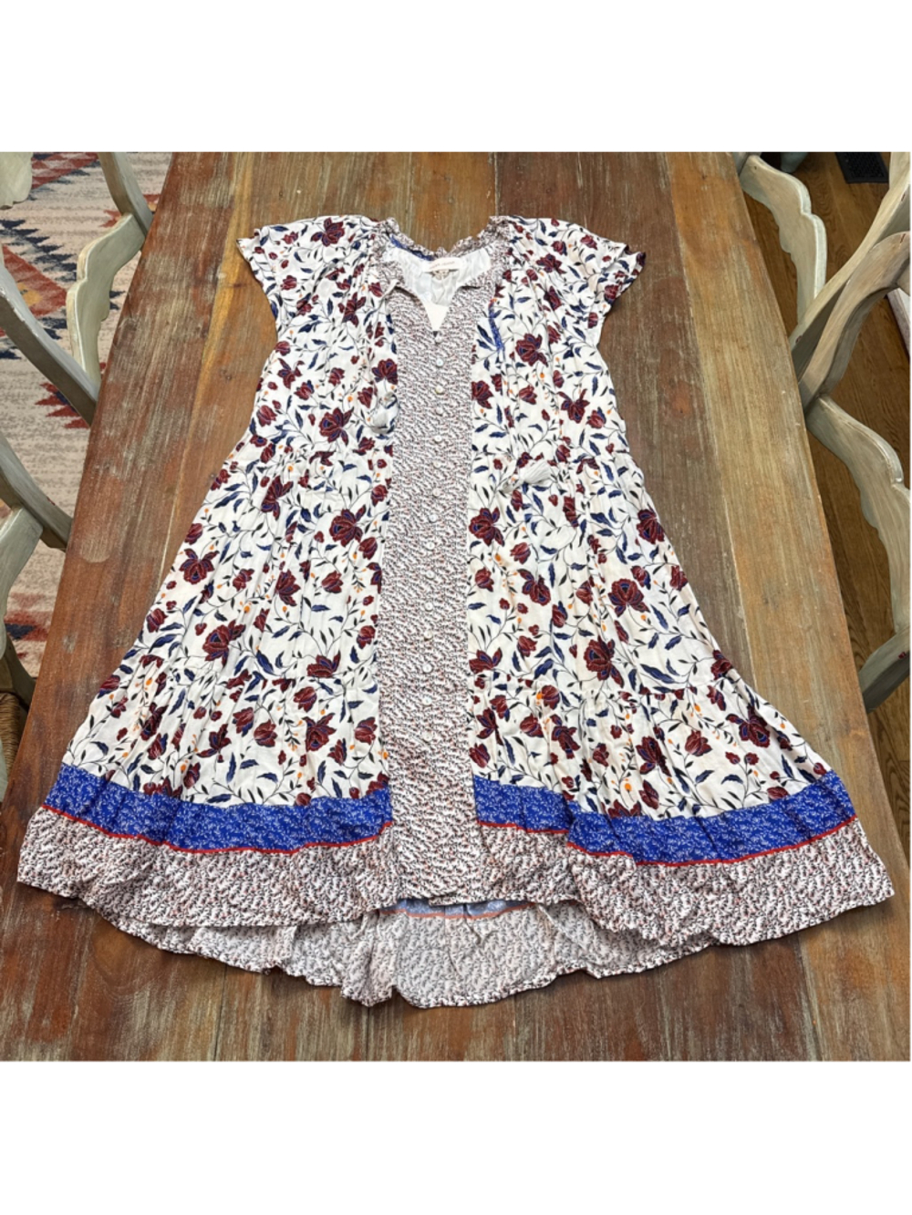 Dear John Xavia Floral White Blue Button Down Dress XL